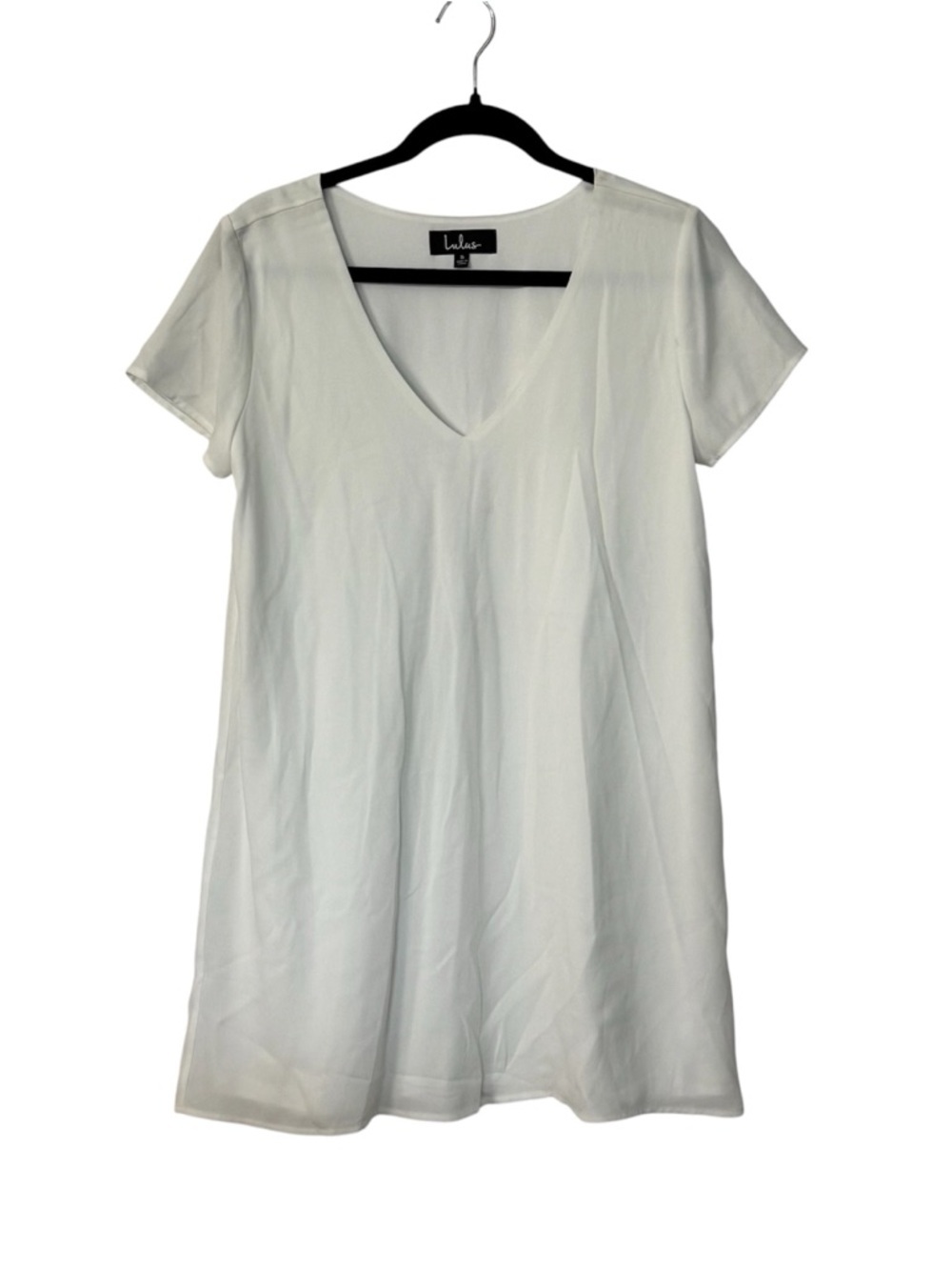 Lulus Women’s Chic Short Sleeve V-Neck Lined White T-Shirt Dress Sz S NWT